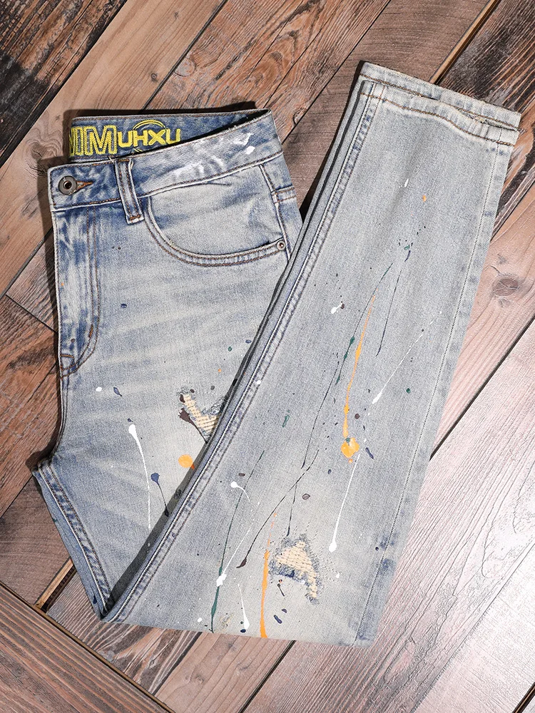 High-End Heavy Industry Retro Paint Print Jeans Men's Street Graffiti Stretch Ripped Patch Skinny Pants
High-End Heavy Industry Retro Paint Print Jeans Men's Street Graffiti Stretch Ripped Patch Skinny Pants