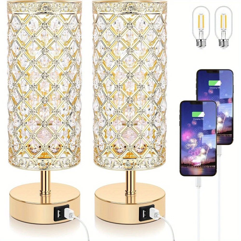 Set of 2 Modern Touch Control Table Lamps with USB- Ports & 3-Way Dimmable LED Bulbs - Golden Metal Bedside Lamps Suitable for Bedroom, Living Room, Nightstand - Plug-in (No Hardwiring)
Set of 2 Modern Touch Control Table Lamps with USB- Ports & 3-Way Dimmable LED Bulbs - Golden Metal Bedside Lamps Suitable for Bedroom, Living Room, Nightstand - Plug-in (No Hardwiring)
