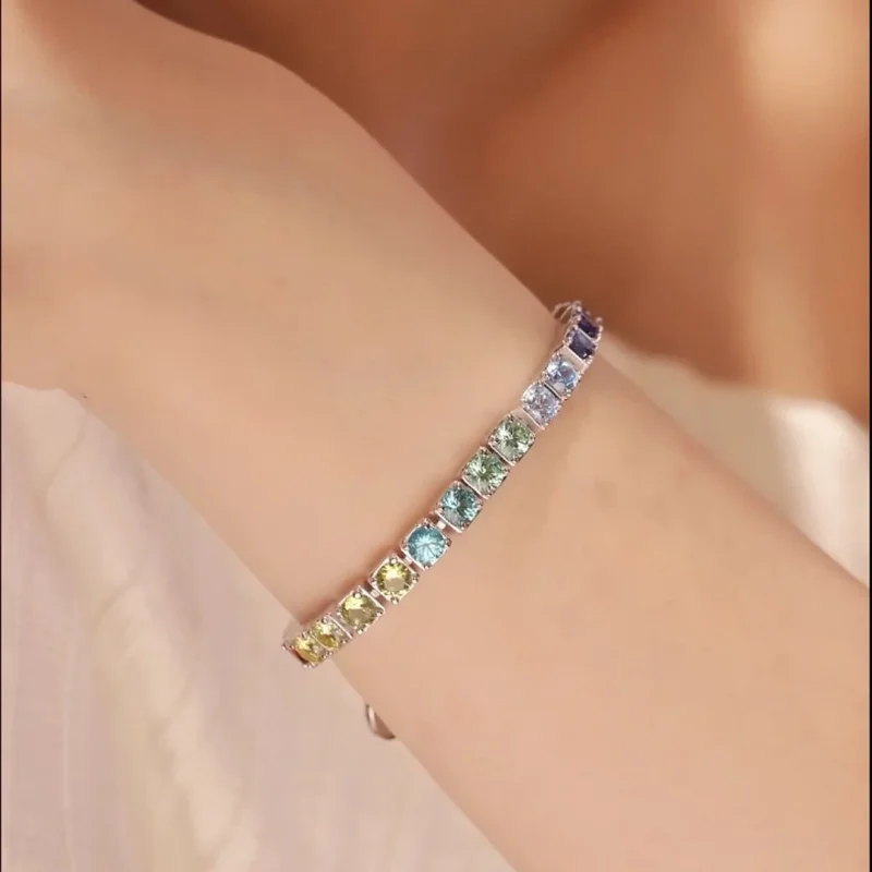 CAMEO 925 Silver Synthetic Zircon White Gold Bracelet Colorful Square Full Diamond Sweet Girl Rainbow Smile Face Bracelet
CAMEO 925 Silver Synthetic Zircon White Gold Bracelet Colorful Square Full Diamond Sweet Girl Rainbow Smile Face Bracelet