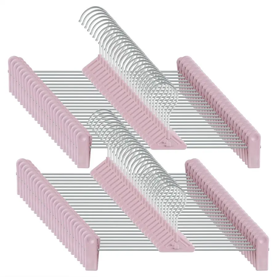 Набор из 50 вешалок для брюк, складные вешалки для одежды с зажимами для юбок и шорт, пластиковые, экономящие место, розовые
Набор из 50 вешалок для брюк, складные вешалки для одежды с зажимами для юбок и шорт, пластиковые, экономящие место, розовые