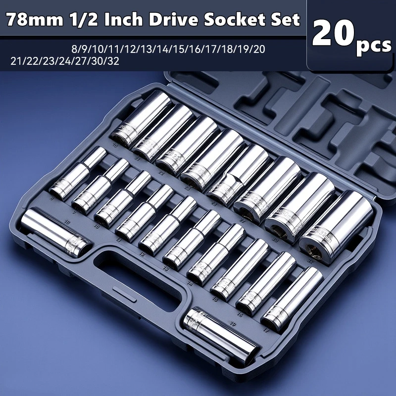 1/2 Inch Drive Socket Set,20pcs Socket Set(8-32mm), CR-V Steel for Automotive Maintenance, Repairs, and DIY Projects
1/2 Inch Drive Socket Set,20pcs Socket Set(8-32mm), CR-V Steel for Automotive Maintenance, Repairs, and DIY Projects