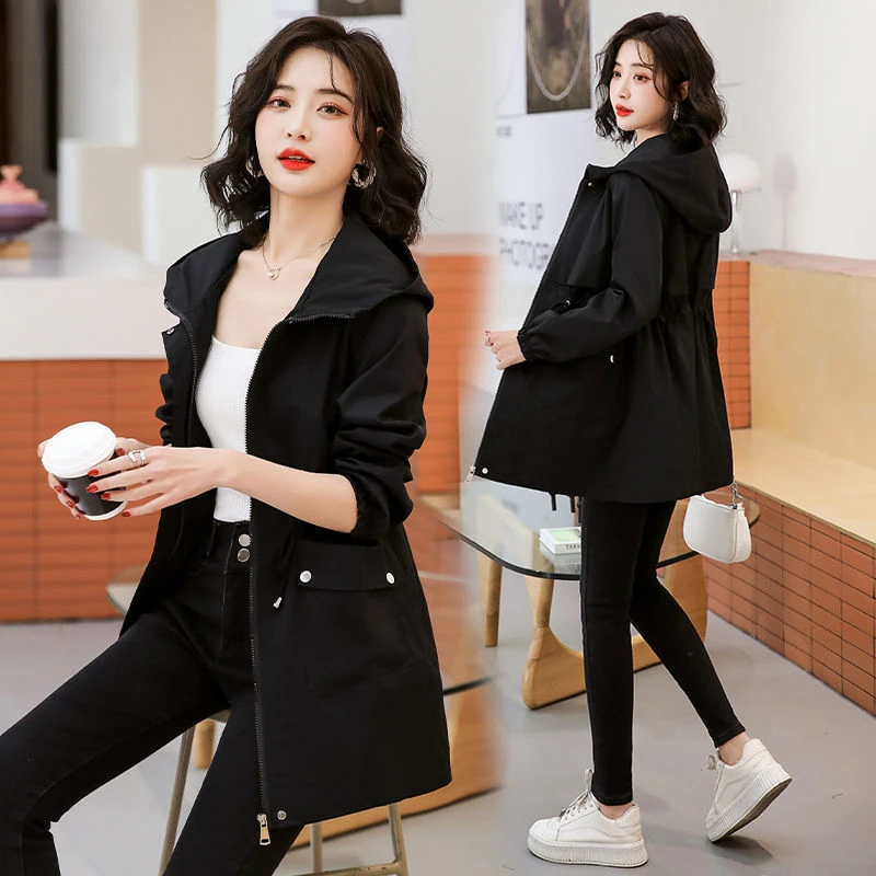 Women's Windbreaker 2025 Spring Autumn New Mid-length Trench Coats Korean Slim Casual Jackets Hooded Collar Solid Female Outwear
Women's Windbreaker 2025 Spring Autumn New Mid-length Trench Coats Korean Slim Casual Jackets Hooded Collar Solid Female Outwear