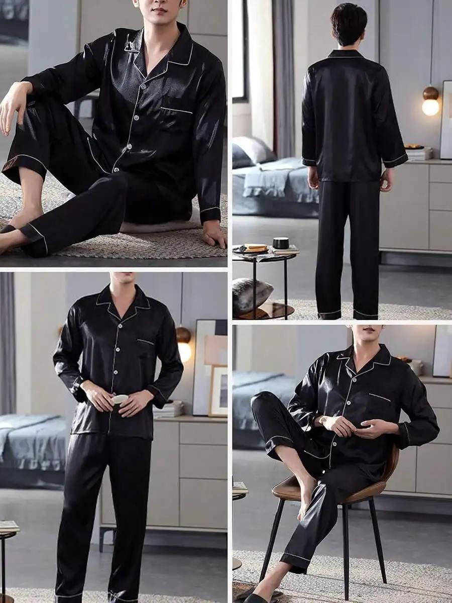 Mens Silk Satin Pajama Set Long Sleeve Button Down Sleepwear With Front Pocket
Mens Silk Satin Pajama Set Long Sleeve Button Down Sleepwear With Front Pocket