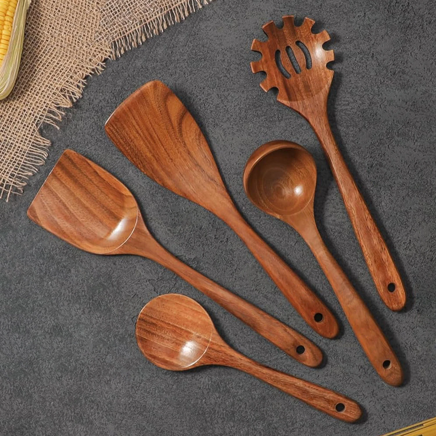 5pcs Wooden Cooking Spoon Set, Durable and Nonstick Kitchen Spatula and Soup Spoon for Meal Preparation
5pcs Wooden Cooking Spoon Set, Durable and Nonstick Kitchen Spatula and Soup Spoon for Meal Preparation