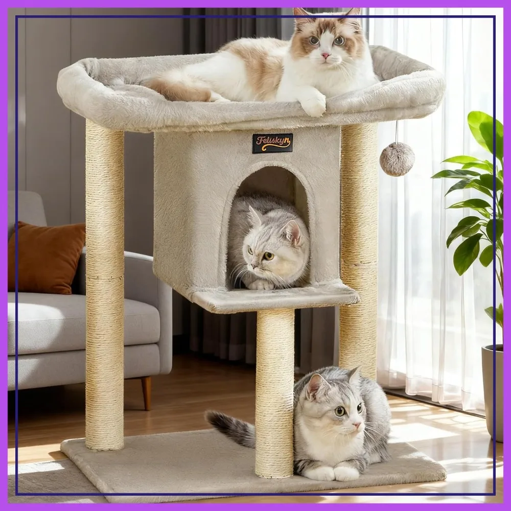 Cat Tree Tower Scratching Post for Indoor Large Cats, 28in Tall with Perch Bed, Condo Cave, Toy Balls, Climbing Furniture
Cat Tree Tower Scratching Post for Indoor Large Cats, 28in Tall with Perch Bed, Condo Cave, Toy Balls, Climbing Furniture