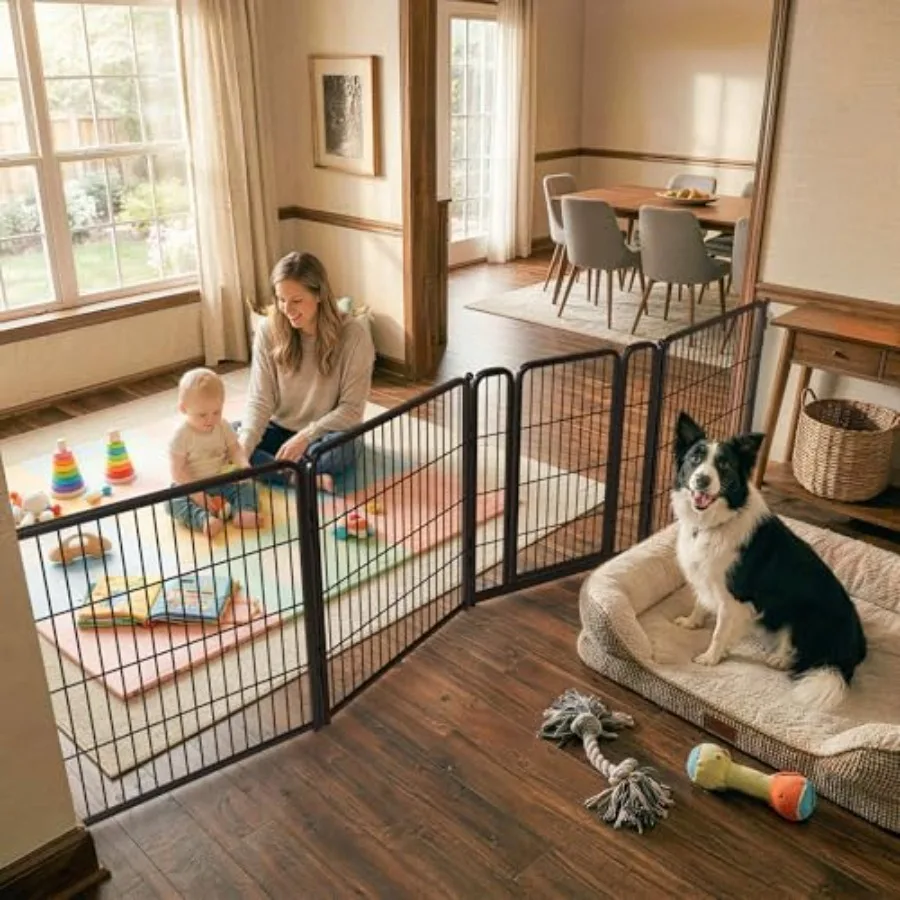 Dog Gate Extra Wide Designed for Indoor Use Adjustable Width Up to 111-inch Wide 32" H 4 Wire Panels for Small and Medium Dogs
Dog Gate Extra Wide Designed for Indoor Use Adjustable Width Up to 111-inch Wide 32" H 4 Wire Panels for Small and Medium Dogs