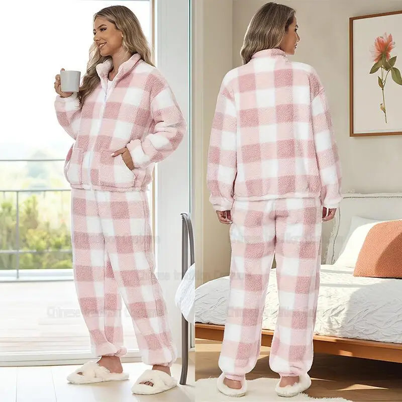 Autumn Winter Thicken Coral Fleece Pajamas Suit Women Warm 2 Piece Set Comfort Home Clothes Loungewear Top Elastic Waist Pants
Autumn Winter Thicken Coral Fleece Pajamas Suit Women Warm 2 Piece Set Comfort Home Clothes Loungewear Top Elastic Waist Pants