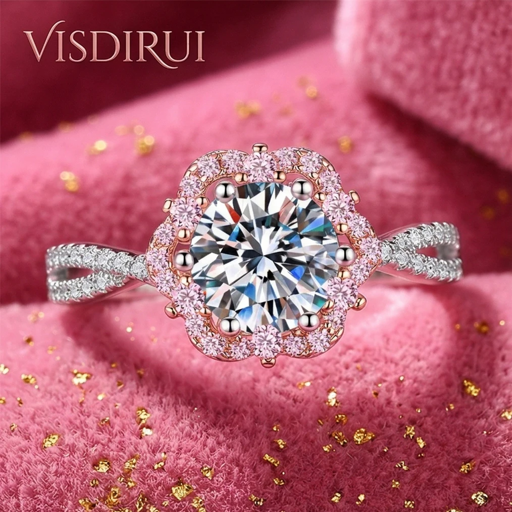 VISDIRUI 1ct Moissanite Halo Ring for Women Pink White Pave Stones D Color VVS1 S925 Sterling Silver Engagement Anniversary
VISDIRUI 1ct Moissanite Halo Ring for Women Pink White Pave Stones D Color VVS1 S925 Sterling Silver Engagement Anniversary