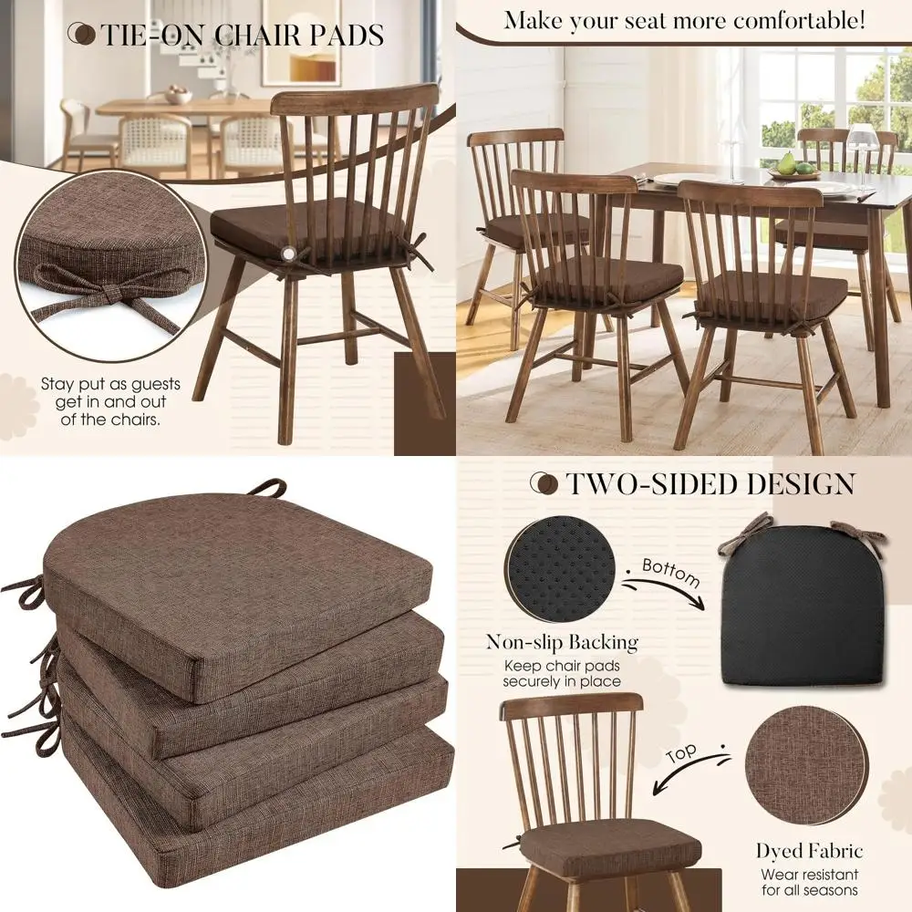 4 Pack Kitchen Chair Cushions, 16x16 with Ties & Non-Slip Backing (Brown)
4 Pack Kitchen Chair Cushions, 16x16 with Ties & Non-Slip Backing (Brown)