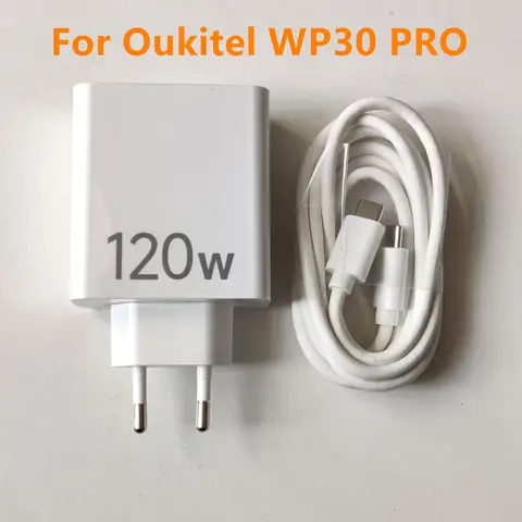 Oukitel WP30 PRO 전화 어댑터 여행용 고속 충전기 EU 플러그 전원 어댑터 120W 공급 + Type-C 유형 C 케이블 라인