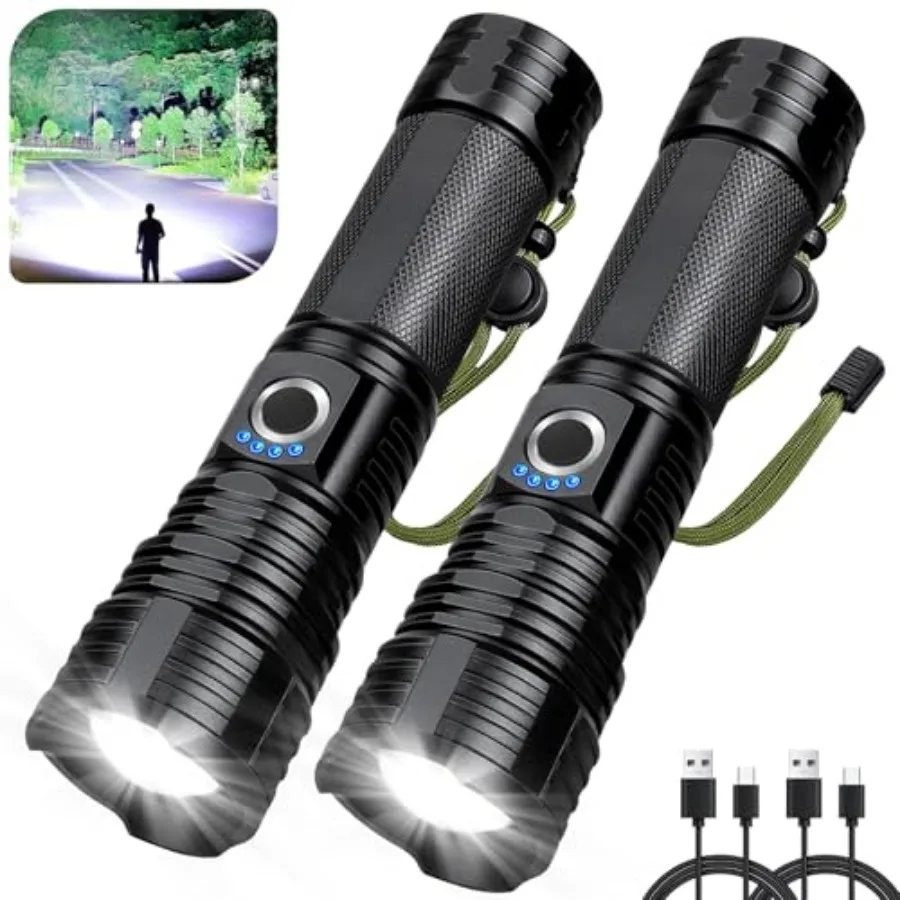 Rechargeable Flashlights High Lumens, 2Pack 99000 Lumen Super Bright LED Flashlight with 5 Modes and Waterproof, USB Fast Charg
Rechargeable Flashlights High Lumens, 2Pack 99000 Lumen Super Bright LED Flashlight with 5 Modes and Waterproof, USB Fast Charg