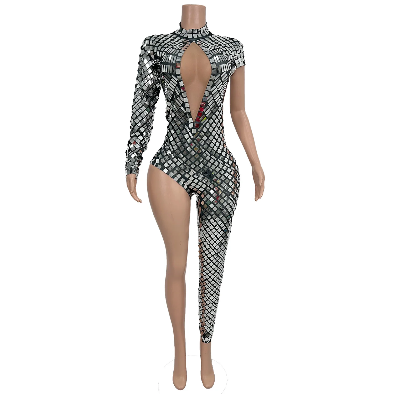 Street Fashion Irregular Jumpsuit Shiny Silver Geometric Sequins Mesh Mesh Hollow Tight Pants Acrobatics Dance Costume zishulian
Street Fashion Irregular Jumpsuit Shiny Silver Geometric Sequins Mesh Mesh Hollow Tight Pants Acrobatics Dance Costume zishulian