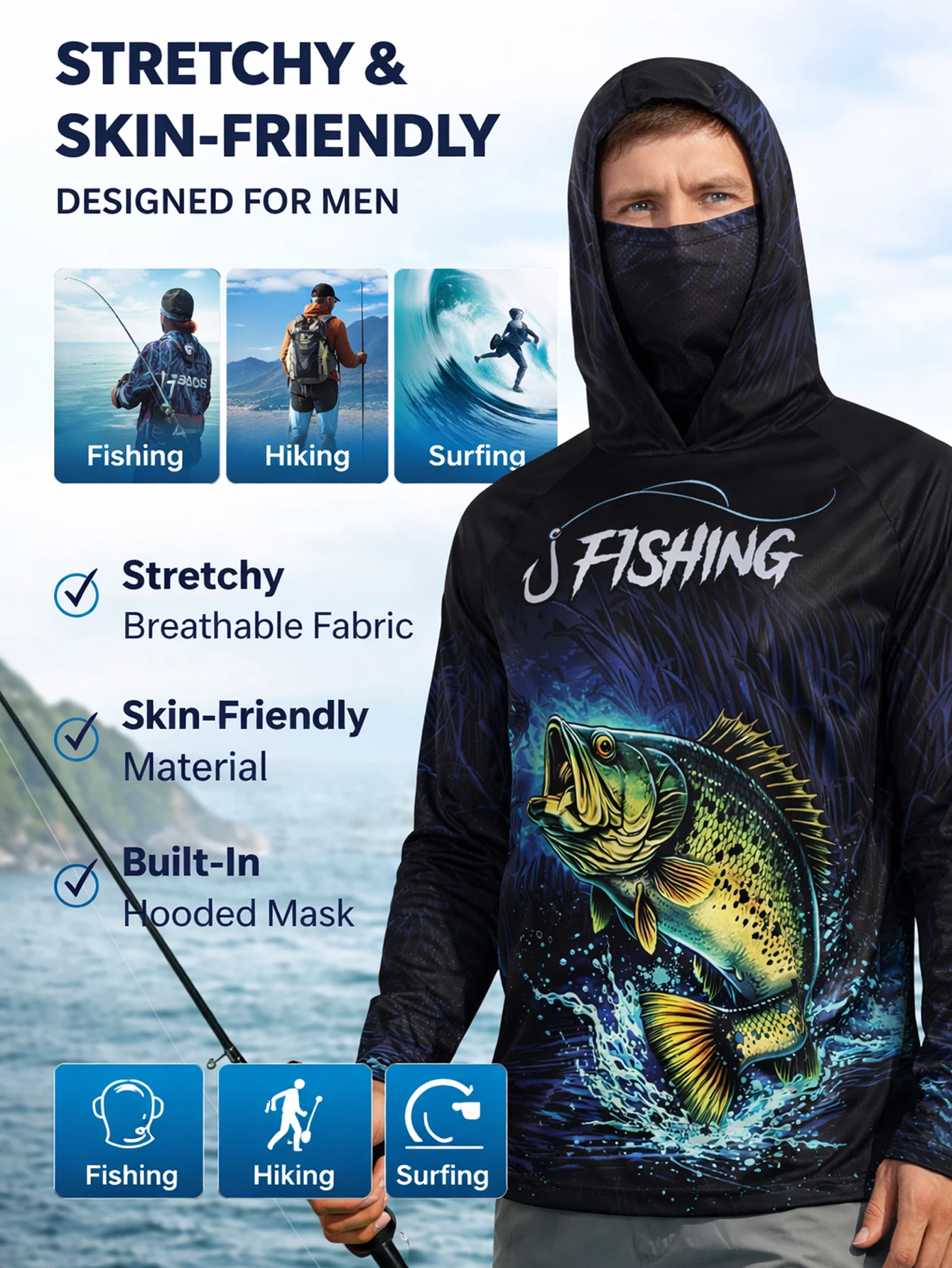 Men’s Fishing Jersey Hoodie UV Sun Protection Quick Dry Athletic Shirt
Men’s Fishing Jersey Hoodie UV Sun Protection Quick Dry Athletic Shirt