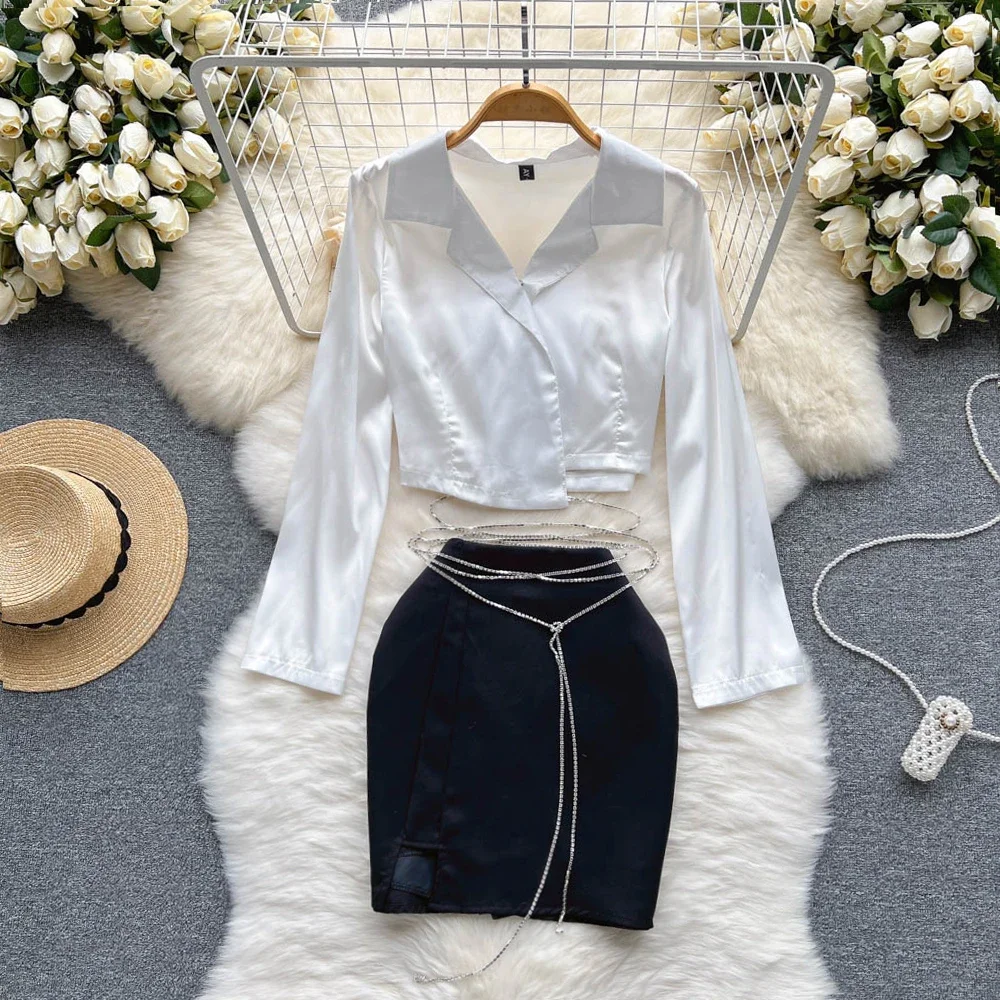 Fashion 2 Pieces Outfits Elegant Office Women Lady Casual Sexy White V-Neck Shirt Tops Blouse Bag Hip Mini Skirt Slim Set
Fashion 2 Pieces Outfits Elegant Office Women Lady Casual Sexy White V-Neck Shirt Tops Blouse Bag Hip Mini Skirt Slim Set