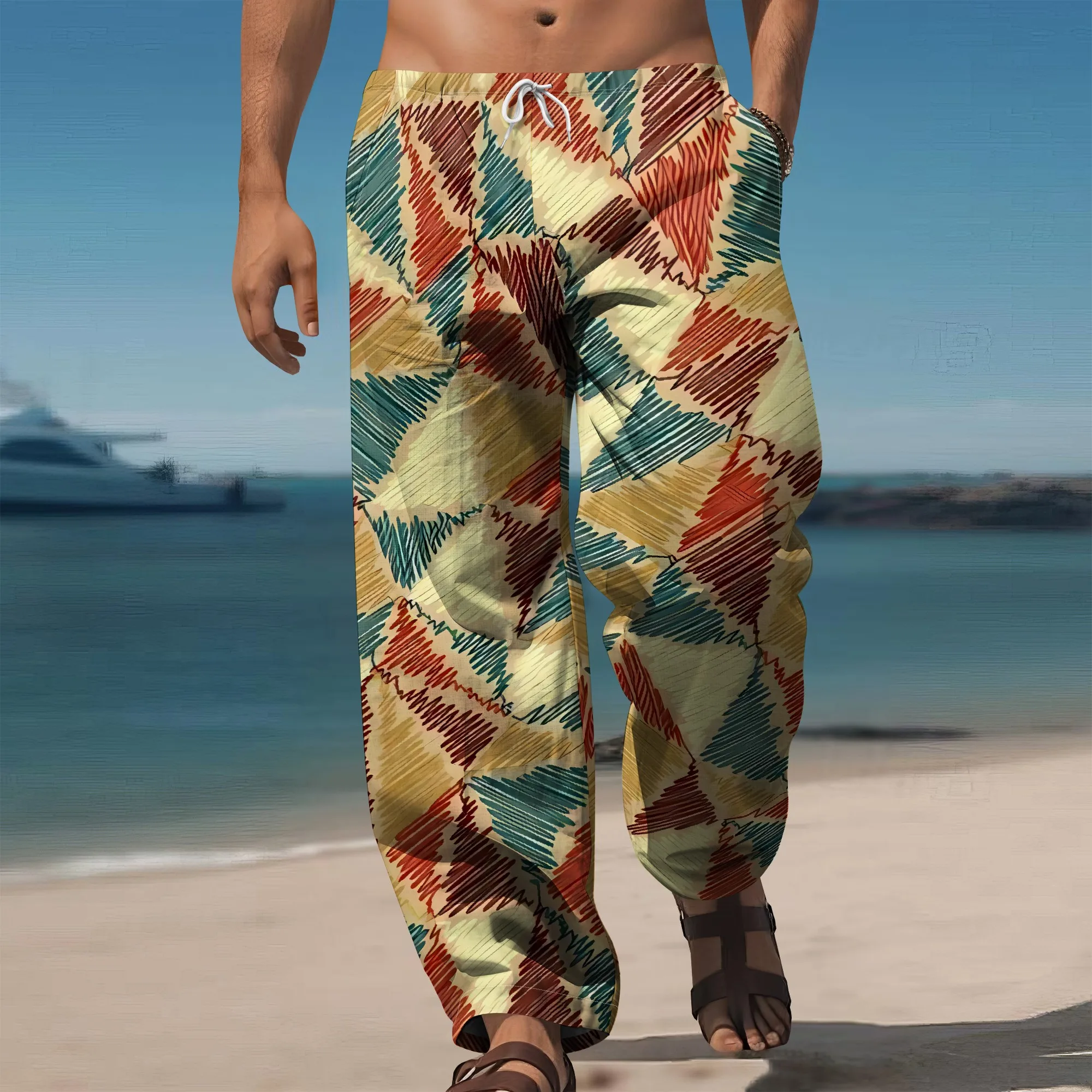 YEAE Colorful Geometric Triangle Print Pants for Men Summer Casual Loose Drawstring Trousers
YEAE Colorful Geometric Triangle Print Pants for Men Summer Casual Loose Drawstring Trousers