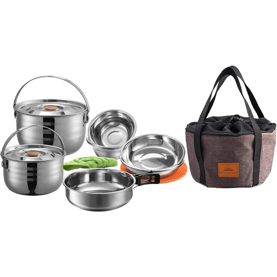 CAMPINGMOON Camping Cookware Set Stainless Steel Outdoor Nesting Cooking Mess Kit Pots Pans Bowls with Storage Carrying Tote Ba
CAMPINGMOON Camping Cookware Set Stainless Steel Outdoor Nesting Cooking Mess Kit Pots Pans Bowls with Storage Carrying Tote Ba