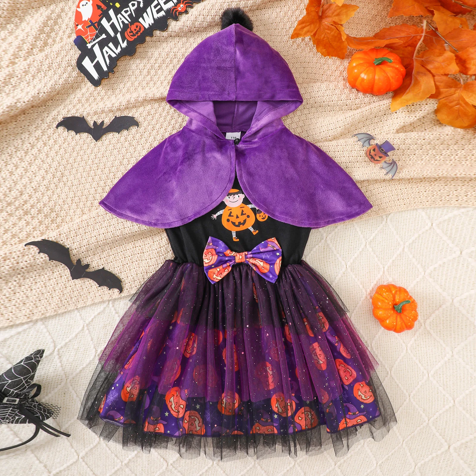 Halloween Girls Clothing Set Tulle Vest Dresses Purple Hoodie Cloak And Pumpkin Print Dresses 2 Pcs Party Costum
Halloween Girls Clothing Set Tulle Vest Dresses Purple Hoodie Cloak And Pumpkin Print Dresses 2 Pcs Party Costum