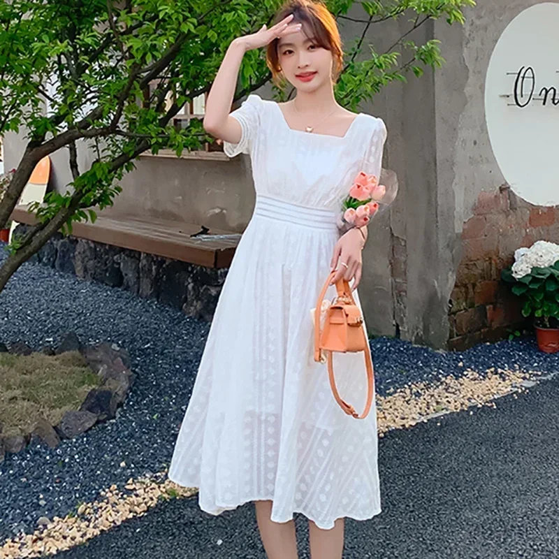 2025 Korean Elegant Bodycon Party Women White Jacquard Chiffon Square Collar Midi Dress Summer High Waist A-Line Dress
2025 Korean Elegant Bodycon Party Women White Jacquard Chiffon Square Collar Midi Dress Summer High Waist A-Line Dress