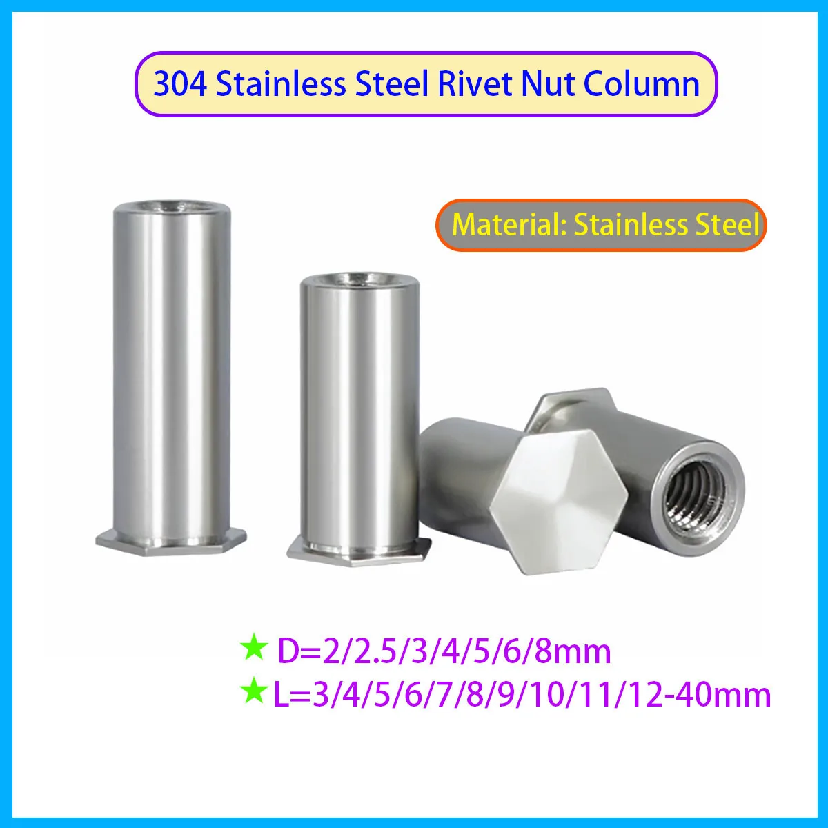 304 Stainless Steel Hexagonal Blind Hole Pressure Riveting Column Double Headed Nut
304 Stainless Steel Hexagonal Blind Hole Pressure Riveting Column Double Headed Nut