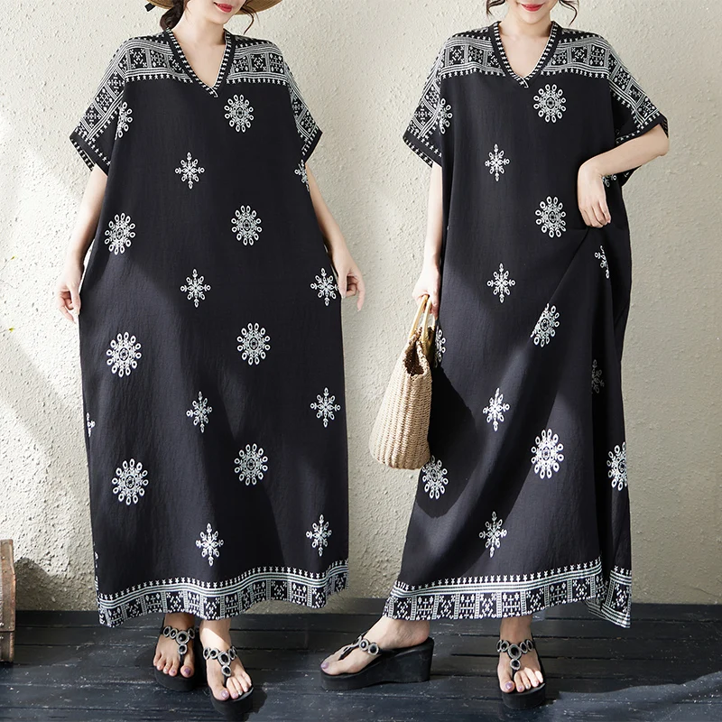 Summer New Cotton Linen Green V-neck Loose Vacation Style Beach Skirt Long Artistic Women's Robe Citywalk Batwing Sleeve Dress
Summer New Cotton Linen Green V-neck Loose Vacation Style Beach Skirt Long Artistic Women's Robe Citywalk Batwing Sleeve Dress
