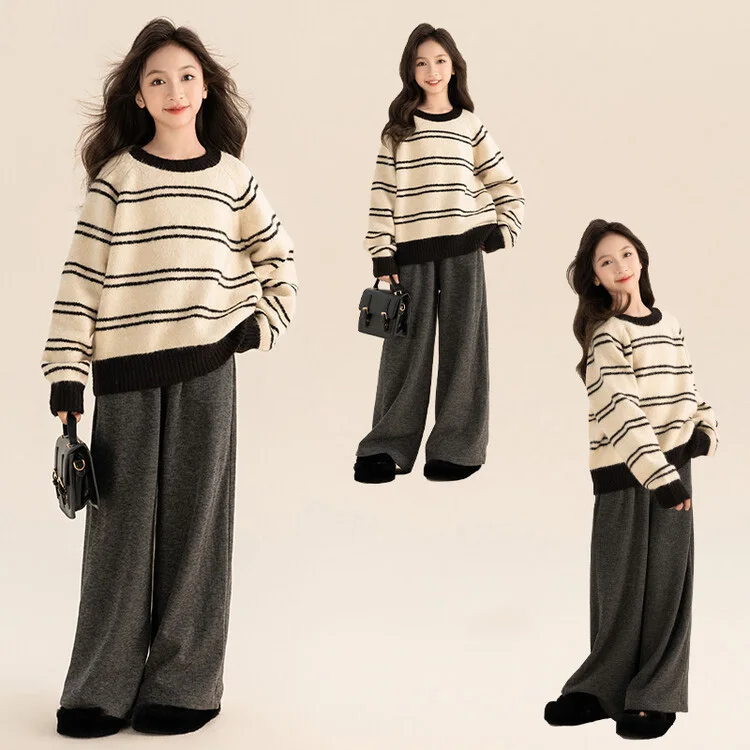 Autumn Children Girls 2pcs Outfit Striped Long Sleeves Sweater+Wide Leg Pant Kids Girls Sets Loose Comfortable 4-14Y Girls Suits
Autumn Children Girls 2pcs Outfit Striped Long Sleeves Sweater+Wide Leg Pant Kids Girls Sets Loose Comfortable 4-14Y Girls Suits