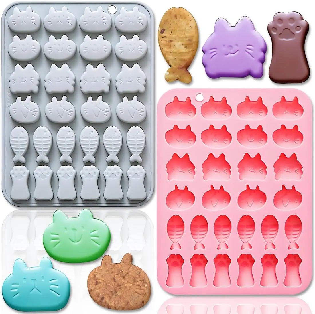 Cat and Fish Themed Silicone Mold, 28 Cavity 3D Cat's Paw Molds Tray DIY Baking Tools for Chocolate Gummy Candy Cake Decoration
Cat and Fish Themed Silicone Mold, 28 Cavity 3D Cat's Paw Molds Tray DIY Baking Tools for Chocolate Gummy Candy Cake Decoration