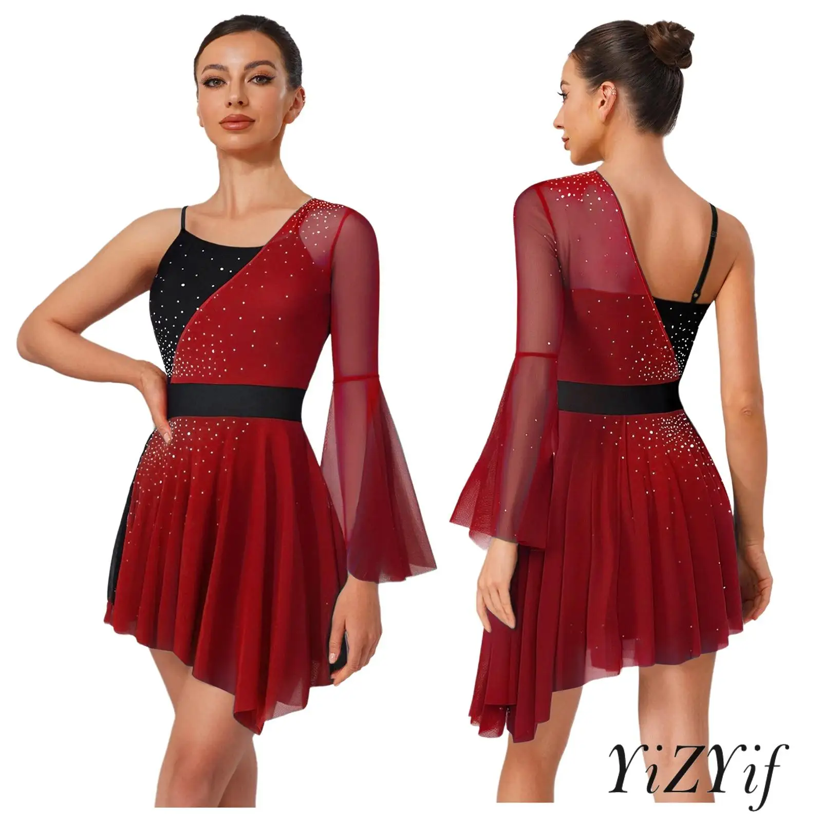 Women Competition Figure Skating Dress Color Block Mesh Asymmetric Flare Sleeve with Built In Briefs Latin Modern Dance Wear
Women Competition Figure Skating Dress Color Block Mesh Asymmetric Flare Sleeve with Built In Briefs Latin Modern Dance Wear