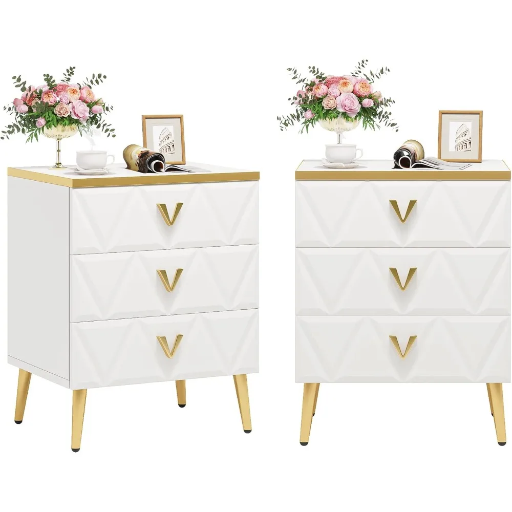 3-Drawer Nightstand Set of 2, Luxury Bedside Table End Table with Storage Drawers and Golden Legs, Modern Nightstand for Bedroo
3-Drawer Nightstand Set of 2, Luxury Bedside Table End Table with Storage Drawers and Golden Legs, Modern Nightstand for Bedroo