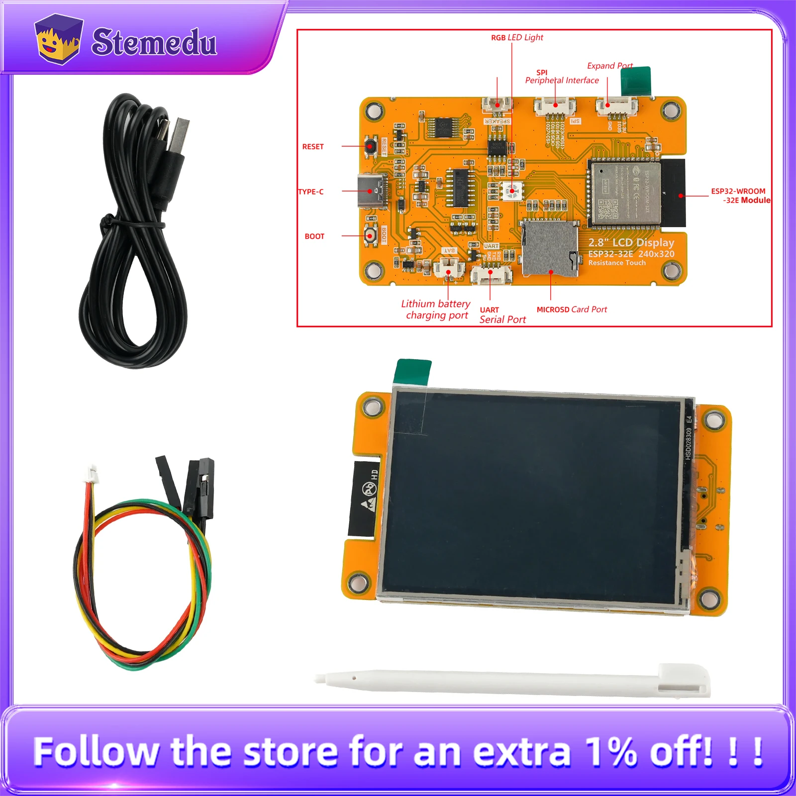 E32R28T 2,8-дюймовый модуль дисплея ESP32-32E, резистивный сенсорный экран 240x320 TFT LCD ESP32-WROOM-32E, макетная плата для Arduin o
E32R28T 2,8-дюймовый модуль дисплея ESP32-32E, резистивный сенсорный экран 240x320 TFT LCD ESP32-WROOM-32E, макетная плата для Arduin o
