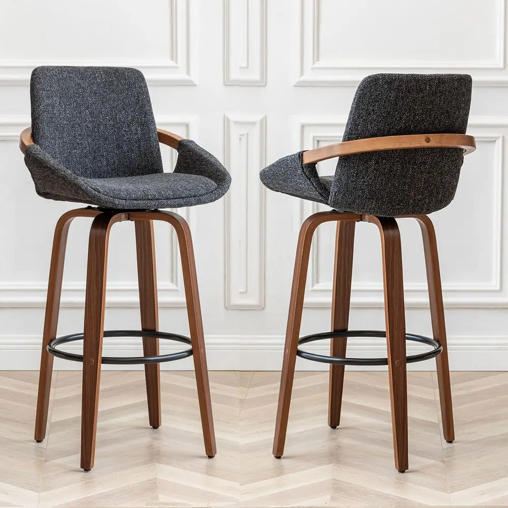 29.5 Set of 2 Bar Height Barstools Mid Century Modern Retro Bar Chairs Charcoal Gray Linen Look Fabric Upholstered and Walnut W
29.5 Set of 2 Bar Height Barstools Mid Century Modern Retro Bar Chairs Charcoal Gray Linen Look Fabric Upholstered and Walnut W