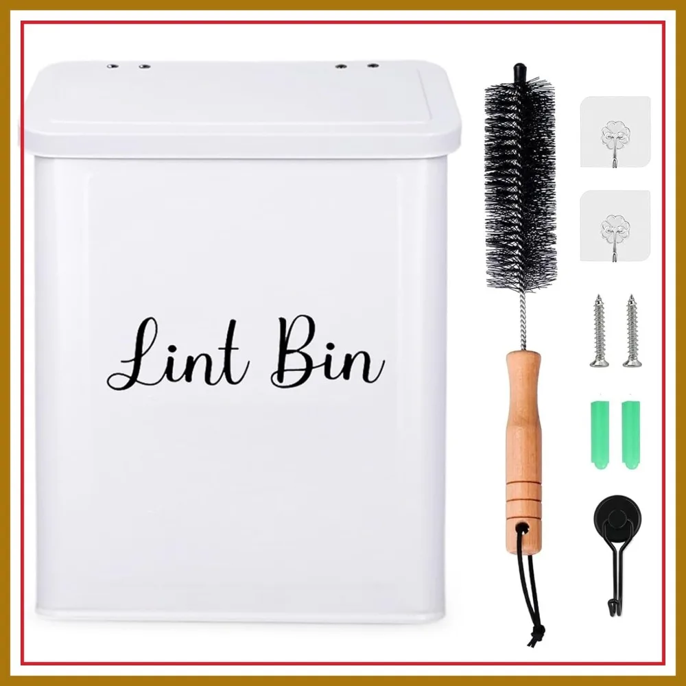Wall Mounted Lint Bin for Laundry Room, Metal Trash Can with Lid, Magnetic Dryer Lint Collector, 5L Capacity with Brush & Hooks
Wall Mounted Lint Bin for Laundry Room, Metal Trash Can with Lid, Magnetic Dryer Lint Collector, 5L Capacity with Brush & Hooks