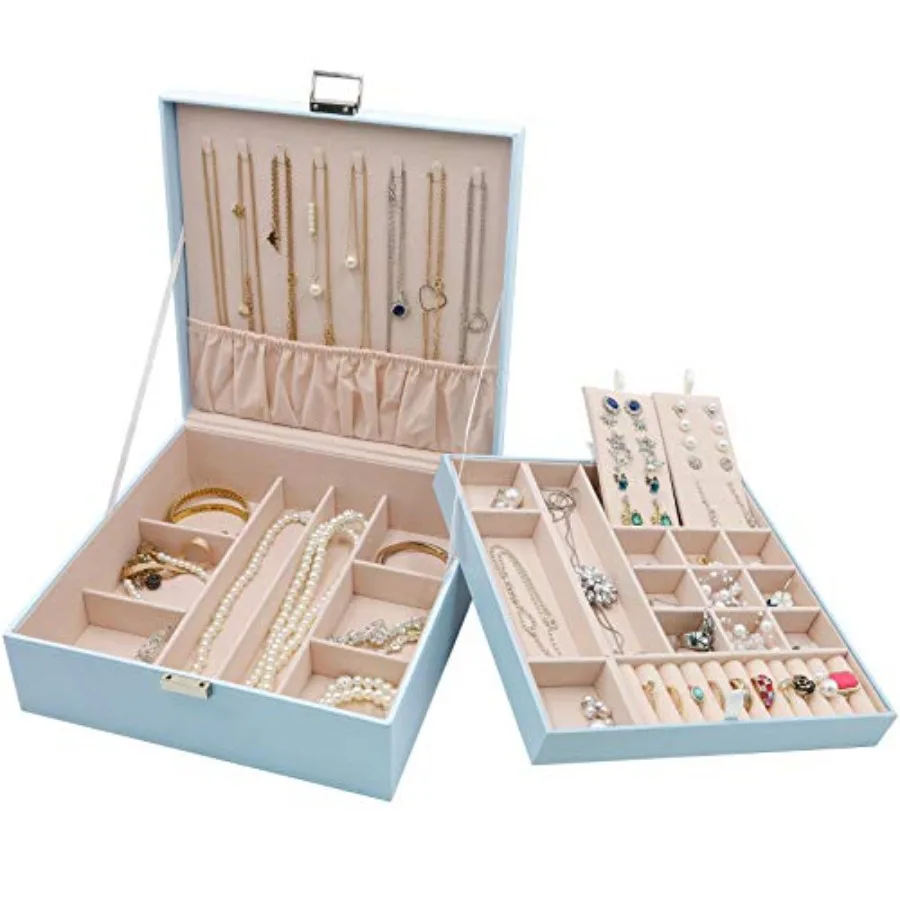 Jewelry Box for Women 2 Layers Large Leather Jewelry Organizer Storage Case with Removable Pad for Earrings
Jewelry Box for Women 2 Layers Large Leather Jewelry Organizer Storage Case with Removable Pad for Earrings