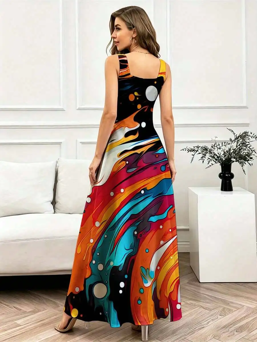 Colorful Abstract Print Sleeveless Maxi Dress Square Neck Flowing Long Skirt Casual
Colorful Abstract Print Sleeveless Maxi Dress Square Neck Flowing Long Skirt Casual
