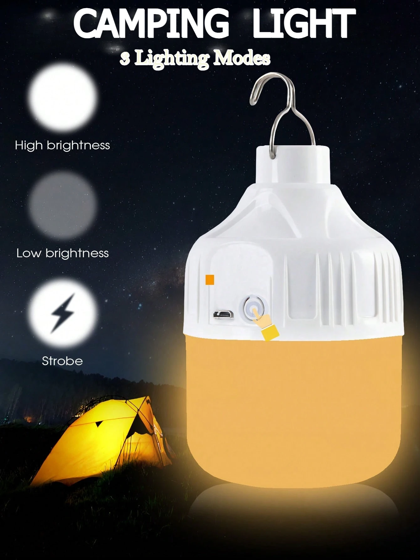 White 1200mAh 3-speed white light USB rechargeable LED hook-type bulb camping lantern power outage emergency light
White 1200mAh 3-speed white light USB rechargeable LED hook-type bulb camping lantern power outage emergency light