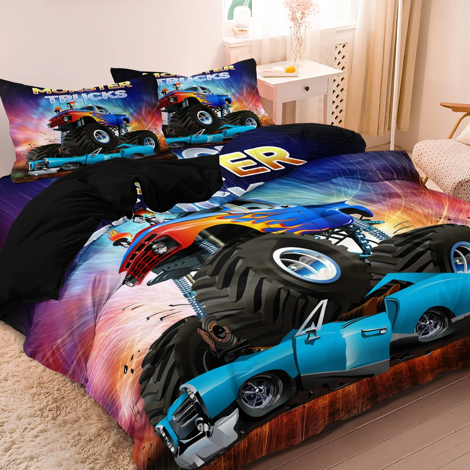 3pcs Set Monster Truck Print Duvet Cover Set, Racing Digital Printed Bedding, for Home Bedroom Dormitory and Hotel Use
3pcs Set Monster Truck Print Duvet Cover Set, Racing Digital Printed Bedding, for Home Bedroom Dormitory and Hotel Use