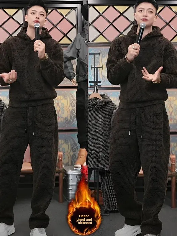 Мужской комплект: толстовка с подкладкой и утепленные брюки, свободный повседневный спортивный костюм из полиэстера, длинный рукав, длинные брюки
Мужской комплект: толстовка с подкладкой и утепленные брюки, свободный повседневный спортивный костюм из полиэстера, длинный рукав, длинные брюки