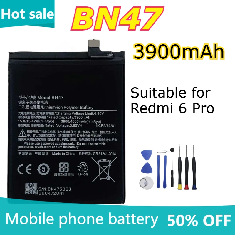 BN47 Аккумуляторная батарея для мобильного телефона емкостью 3900 мАч для Redmi 6/6Pro Быстрая доставка + инструменты
BN47 Аккумуляторная батарея для мобильного телефона емкостью 3900 мАч для Redmi 6/6Pro Быстрая доставка + инструменты