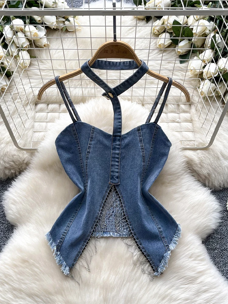 Women's Blue Denim Crop Top Sleeveless Vest Sexy Off Shoulder Jean Corset Top Y2k Cowboy Tank Top 2000s Vintage Clothes Summer
Women's Blue Denim Crop Top Sleeveless Vest Sexy Off Shoulder Jean Corset Top Y2k Cowboy Tank Top 2000s Vintage Clothes Summer