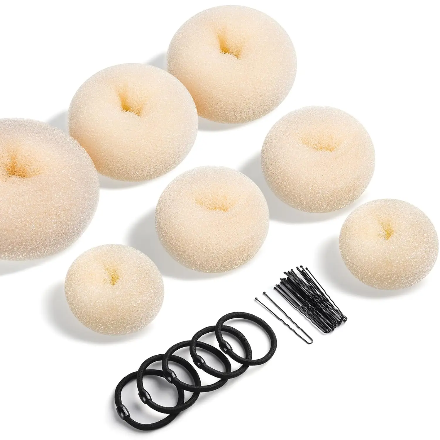 Donut Bun Maker Set - 7 Sizes, 5 Bands, 20 Pins, Beige Hair Styling Tool
Donut Bun Maker Set - 7 Sizes, 5 Bands, 20 Pins, Beige Hair Styling Tool