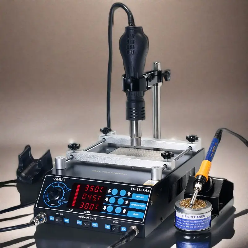 YIHUA 853AAA Preheating Rework Soldering Station 3in 1 Hot Air Gun Soldering Iron Welding Repair Tools BGA Desoldering Stations
YIHUA 853AAA Preheating Rework Soldering Station 3in 1 Hot Air Gun Soldering Iron Welding Repair Tools BGA Desoldering Stations