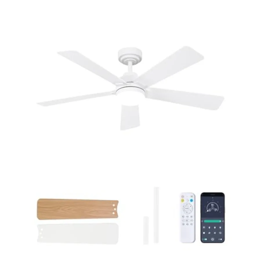 Bedroom and living room ceiling fan, ABS plastic, white, quiet reversible DC motor with 3CCT dimmable LED lights and remote con
Bedroom and living room ceiling fan, ABS plastic, white, quiet reversible DC motor with 3CCT dimmable LED lights and remote con