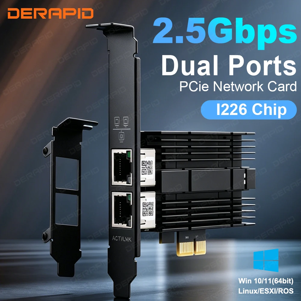 I226 PCIe to RJ45 2.5G Gigabit Ethernet LAN Card 100 1000 2500Mbps PCI Express for Desktop PC Gaming NAS For Win10/11
I226 PCIe to RJ45 2.5G Gigabit Ethernet LAN Card 100 1000 2500Mbps PCI Express for Desktop PC Gaming NAS For Win10/11