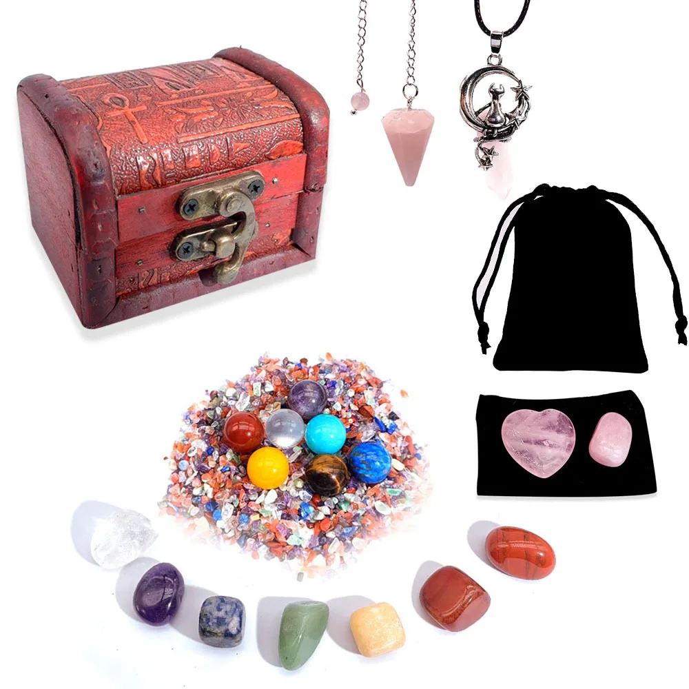 20PCS Natural Crystals and Healing Stones Set Pink Pillar Crystal Necklaces Pendulum 50g Stones Assorted Wooden Box
20PCS Natural Crystals and Healing Stones Set Pink Pillar Crystal Necklaces Pendulum 50g Stones Assorted Wooden Box
