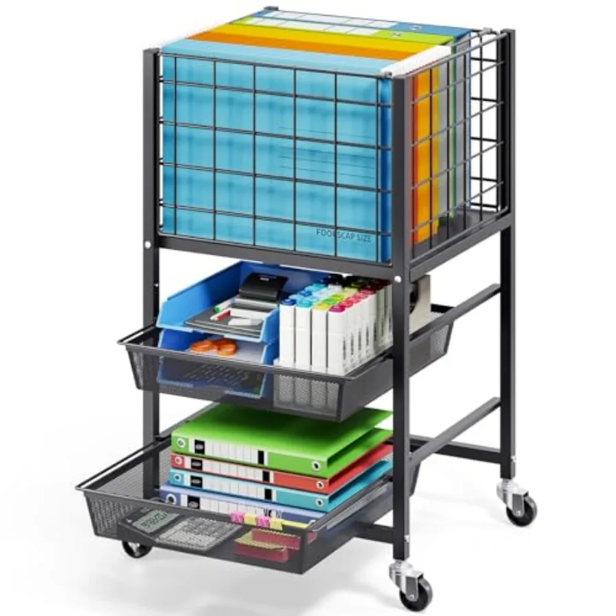 3-Tier Rolling File Cart, Metal Storage Drawer Cart with 2 Sliding File Trays, Adjustable Rod for Hanging Various File Sizes, F
3-Tier Rolling File Cart, Metal Storage Drawer Cart with 2 Sliding File Trays, Adjustable Rod for Hanging Various File Sizes, F
