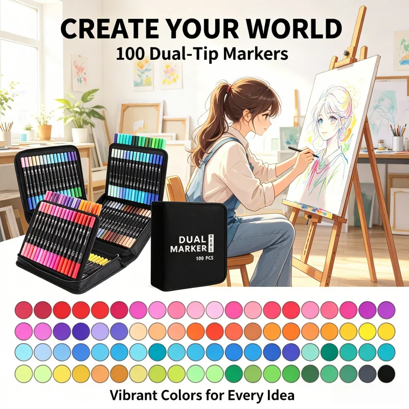 100 Colors Brush Tip Markers Art markers, Dual Tip Brush Pens Coloring Markers for Coloring Book, Brush Pens for letterin
100 Colors Brush Tip Markers Art markers, Dual Tip Brush Pens Coloring Markers for Coloring Book, Brush Pens for letterin