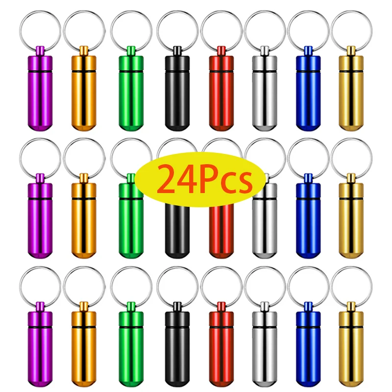 24Pcs Small Portable Pill Case Keychain Waterproof Aluminum Pill Organizer Metal Mini Box Pocket Pill Storage Container
24Pcs Small Portable Pill Case Keychain Waterproof Aluminum Pill Organizer Metal Mini Box Pocket Pill Storage Container