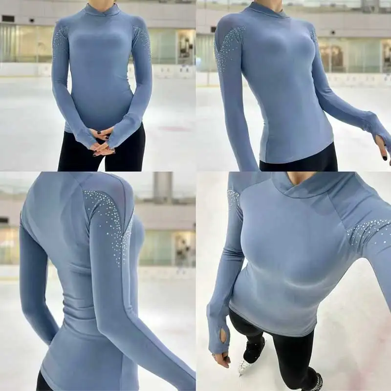 Thin rhinestone mesh splicing sports top, figure skating yoga training suit, figure skating top
Thin rhinestone mesh splicing sports top, figure skating yoga training suit, figure skating top