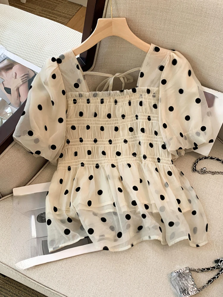 French Vintage Blouses Square Collar Puff Sleeve Pleated Polka Dot Lace Up Shirts Summer All Match Female Slim Women's Clothing
French Vintage Blouses Square Collar Puff Sleeve Pleated Polka Dot Lace Up Shirts Summer All Match Female Slim Women's Clothing