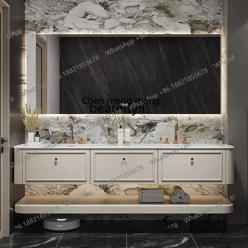 Q178 French light luxury bathroom cabinet combination oak sink, rock slab seamless integrated sink
Q178 French light luxury bathroom cabinet combination oak sink, rock slab seamless integrated sink