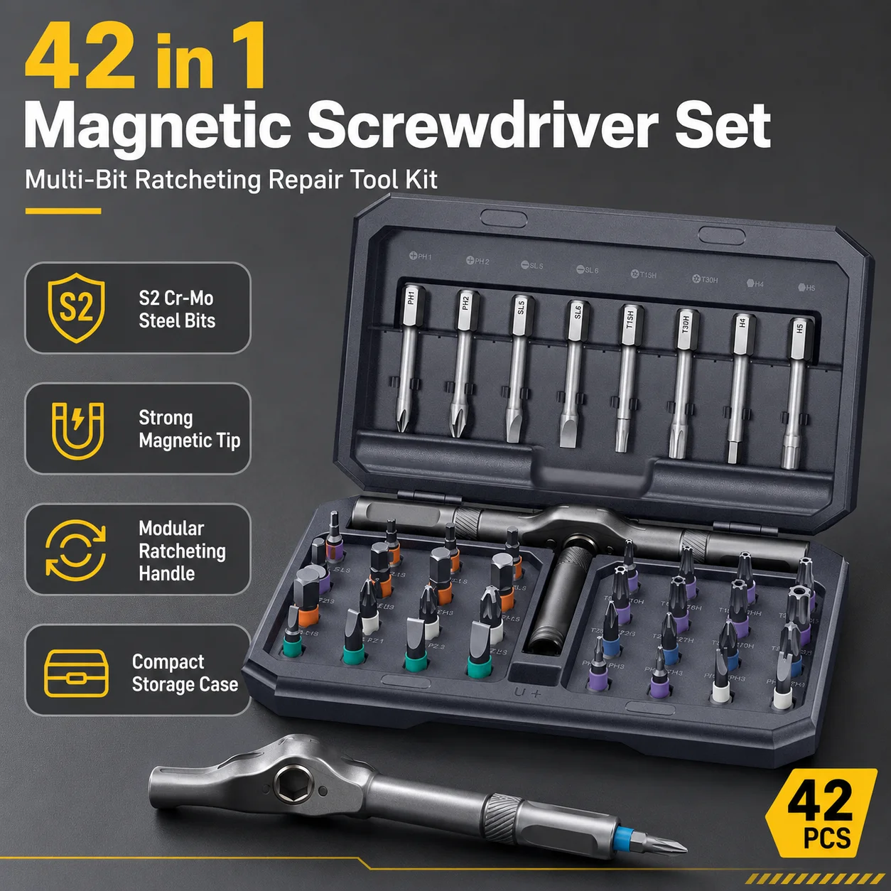 S2 Steel Precision Screwdriver Kit | Magnetic Tips & Portable Storage for DIY & Repairs
S2 Steel Precision Screwdriver Kit | Magnetic Tips & Portable Storage for DIY & Repairs